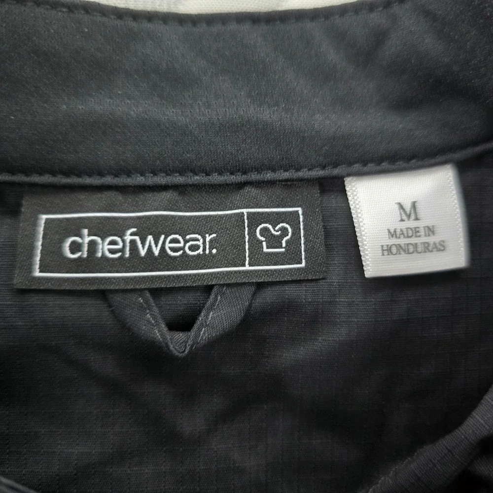 Chefwear Mens Black Ripstop Short Sleeve Chef Coat‎ Shirt Snap Front Size M NWT